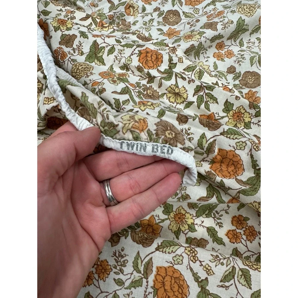 Vintage 70s Tastemaker Earthy Floral Twin Sheet Set Boho Cottagecore